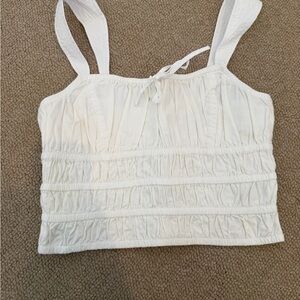 Sunday Best Martins White Smocked Crop Tank with adjustable straps small